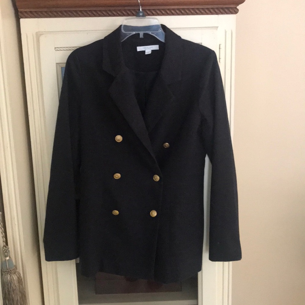 Double breasted off black blazer with gold buttons